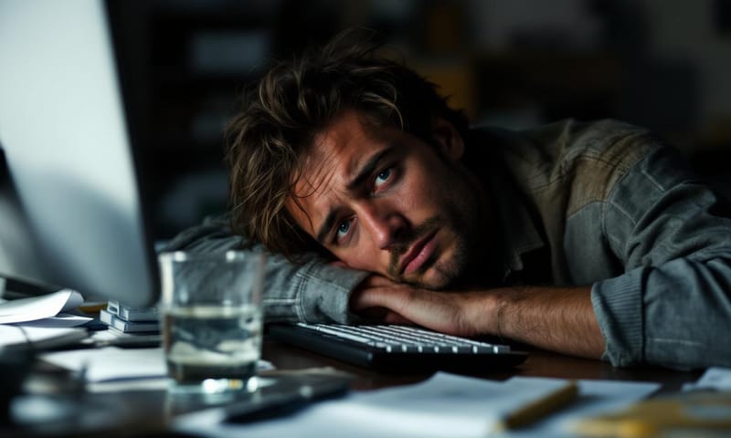 戒斷第一週，在辦公桌前感到疲憊不堪的真實寫照。