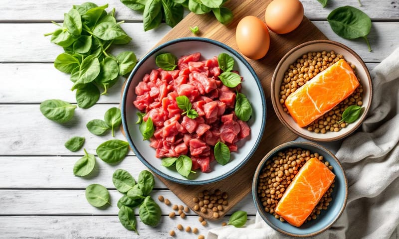不同補血營養食物的示意圖