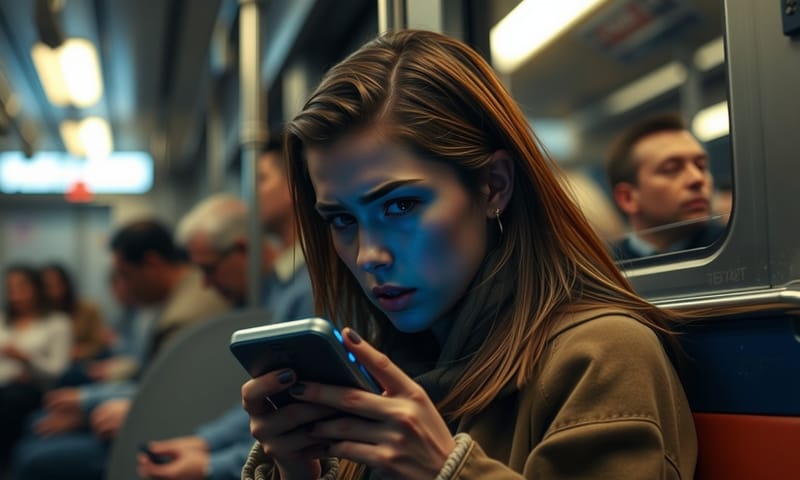 在人群中因使用手機而感到孤獨的現代生活寫照