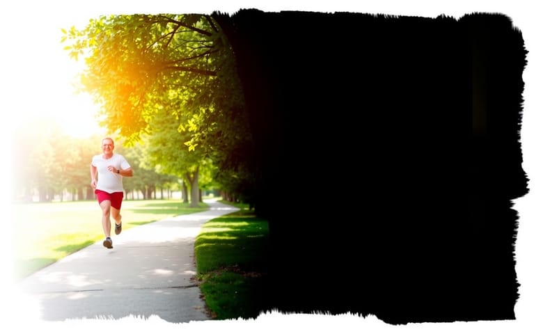 雙重曝光效果：一側是健康的人在陽光下慢跑，另一側是同一個人在陰暗房間裡孤獨的剪影。