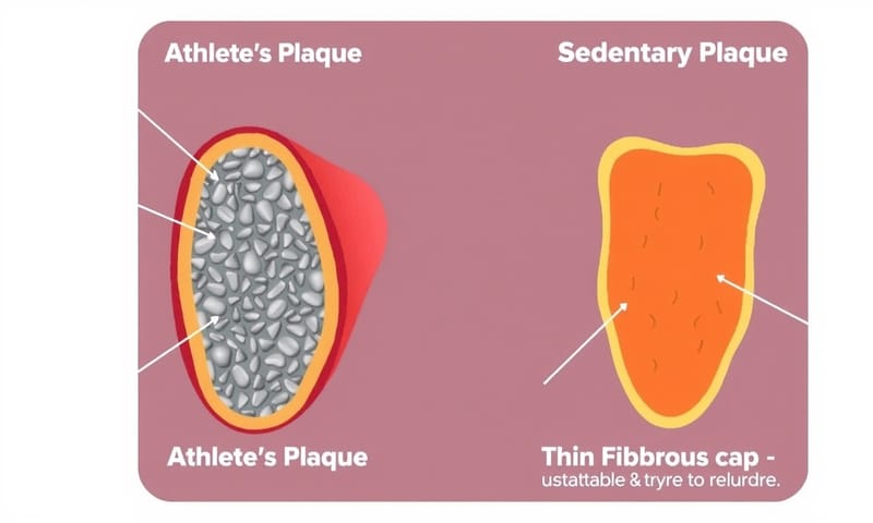 運動員（左）與久坐者（右）血管中斑塊型態的差異示意圖。