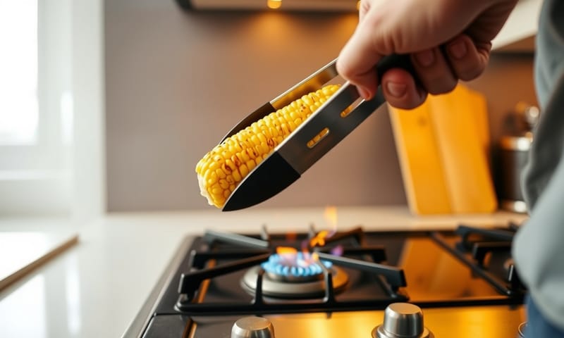 在家用瓦斯爐直火模擬炭烤 Bhutta 的過程