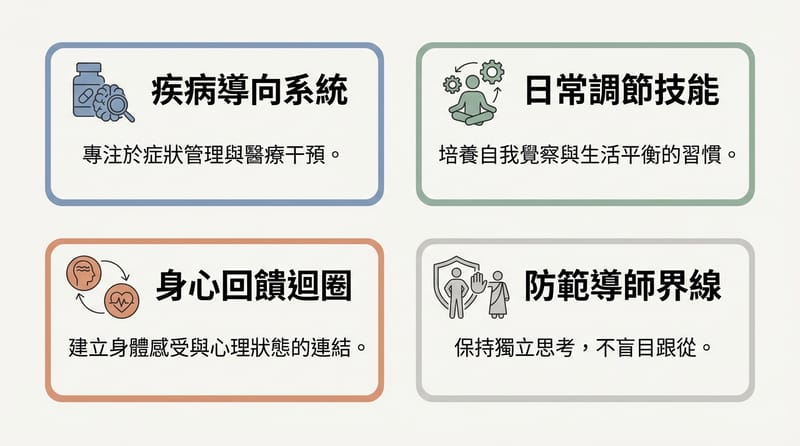 概念總覽圖：從生病補救，拉回日常可控的健康迴路