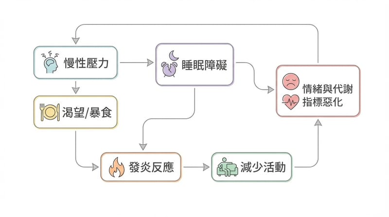 核心機制詳解圖：壓力—發炎—習慣的回饋迴圈