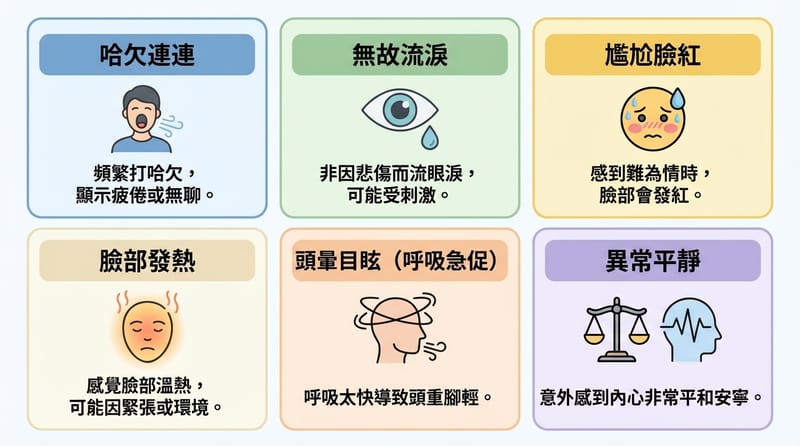 圖 2（圖卡）：做完笑瑜伽常見的 6 種反應，你不是怪人