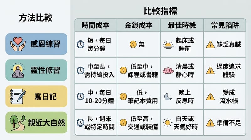 收尾圖：四種方法的快速對照，讓你不用再腦內打架