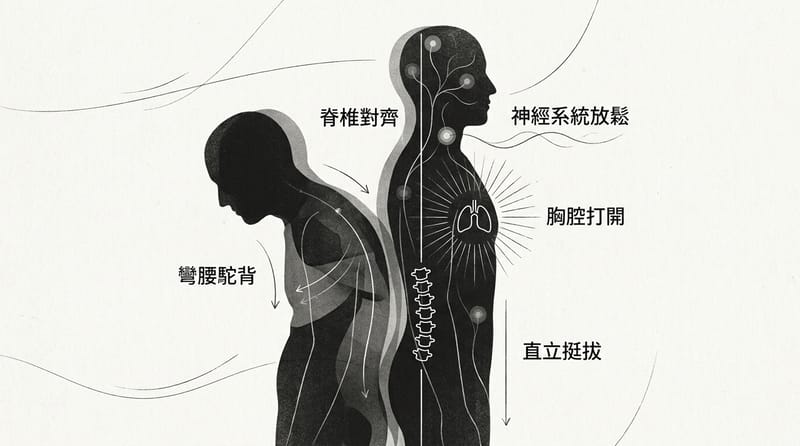 補充圖：用「挺直、伸展、穩定、放鬆」理解這篇文章的主張