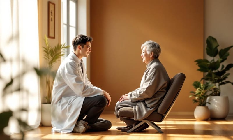 中醫師正在為患者進行諮詢，營造專業且安心的氛圍