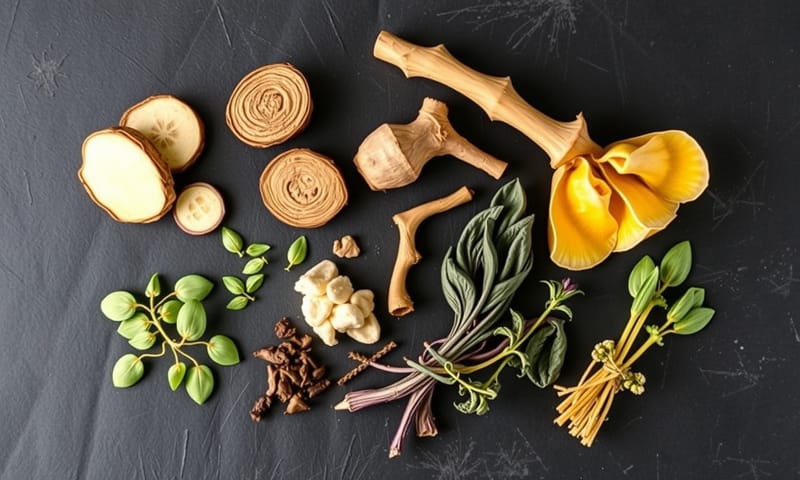 中藥材如黃耆、當歸等，常用於中風後氣血雙補的調理