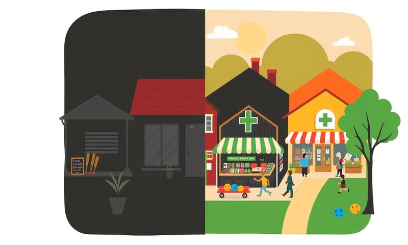 對比圖：健康資源的有無如何影響社區的樣貌