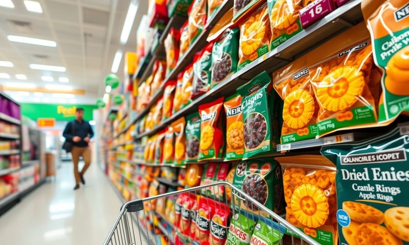 現代超市裡令人眼花撩亂的果乾貨架