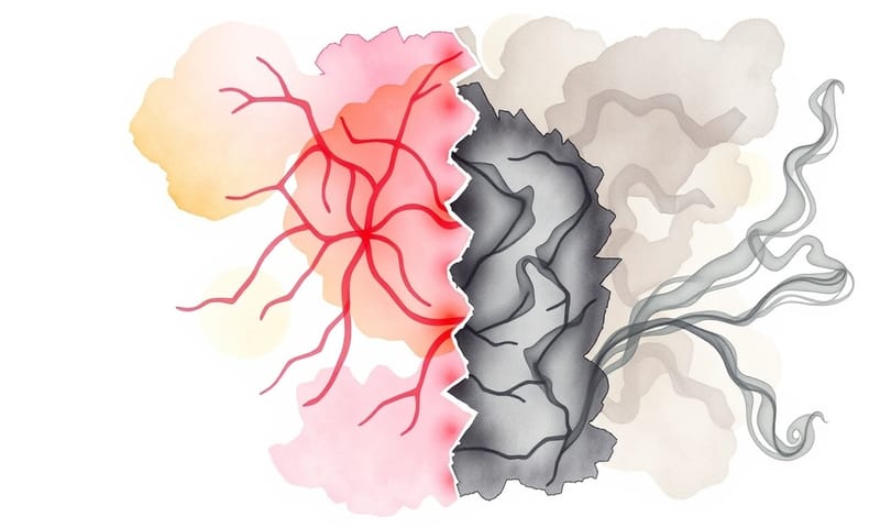 尼古丁對皮膚膠原蛋白的抽象破壞示意
