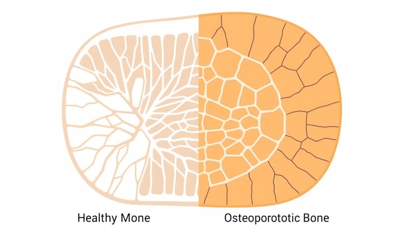 健康骨骼與疏鬆骨骼內部結構的風格化對比