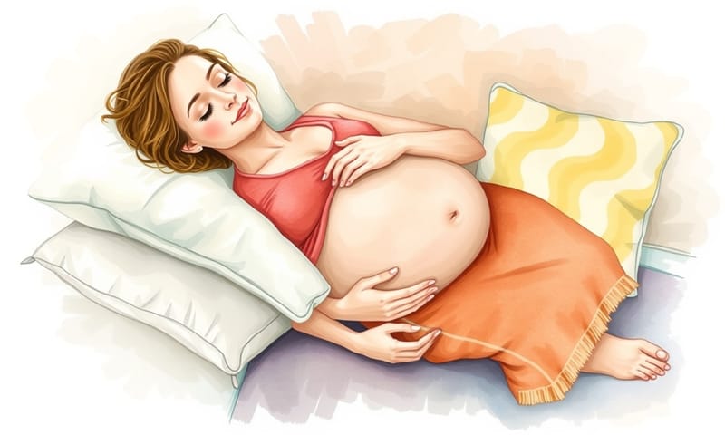 懷孕後期的大休息(Savasana),改成有輔具支撐的側躺姿勢會安全又舒服