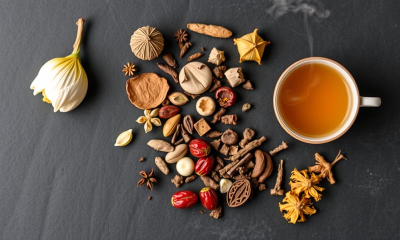 安神助眠的傳統中藥材，如百合、蓮子與紅棗，展現了自然的療癒力量。